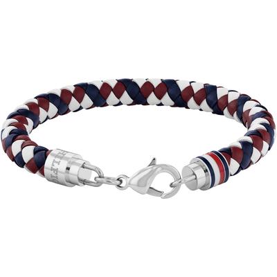 Lederarmband TOMMY HILFIGER "TYSON, 2790632, 2790633, 2790634", bunt (blau, rot, weiß, edelstahlfarben), Armbänder, Herren, Leder-Edelstahl, Leder, Edelstahl, mit Emaille Image