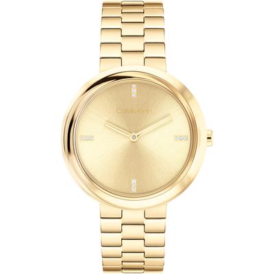 Quarzuhr CALVIN KLEIN "Twisted Bezel", goldfarben, Armbanduhren, Damen, Armbanduhr, Damenuhr, Edelstahlarmband, analog, Glassteine Image