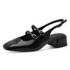 Slingpumps TAMARIS, Damen, Gr. 41, schwarz (schwarz, lack), Lacklederimitat, elegant, Schuhe, Blockabsatz, Abendschuh in modischer Karreeform