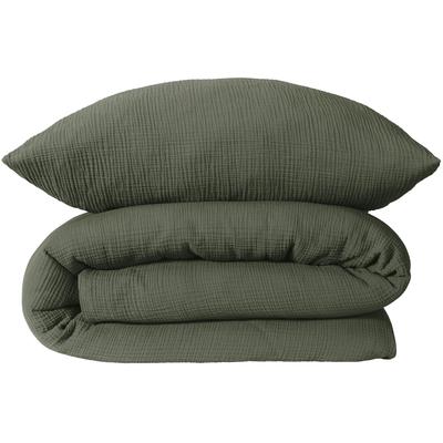 Bettwäsche SCHIESSER "Molly aus supersofter Musselin-Qualität in gedeckten Farben", grün (dunkelgrün), B/L: 135cm x 200cm, , Musselin, B/L: 80cm x 80cm, Musselin, Obermaterial: 100% Baumwolle, Bettwäsche, Made in Green Image
