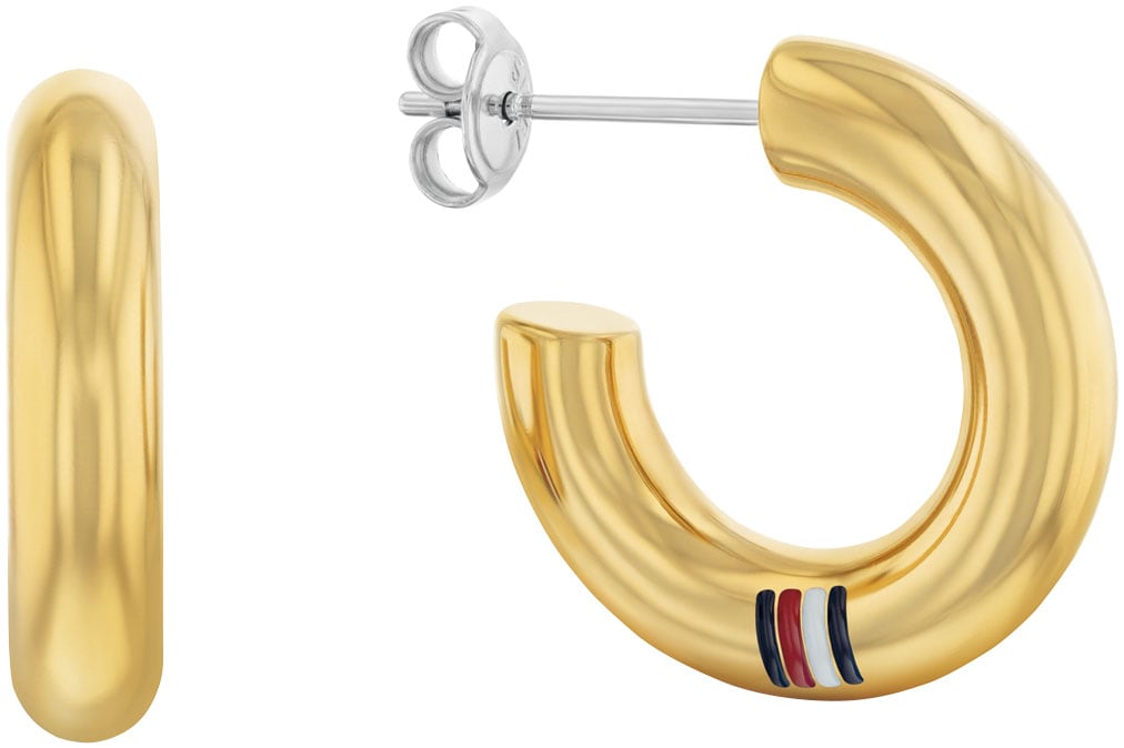 Paar Creolen TOMMY HILFIGER "CIRCLES", gelb (gelbgoldfarben, edelstahlfarben), Ohrringe, Damen, 22mm, Edelstahl, mit Emaille
