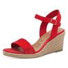 Keilsandalette TAMARIS, Damen, Gr. 40, rot, Textil, modisch, Schuhe, Sommerschuh, Sandale, Keilabsatz, mit verstellbarem Riemchen