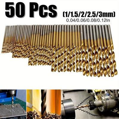 TEMU 50pcs Titanium-coated Hss Drill Bit Set - High-quality, Durable Power Tools For , Sizes 1/1.5/2/2.5/3mm (0.04/0.06/0.08/0.12in) Image
