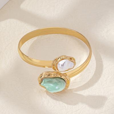 TEMU A Stylish Of A European And American Irregular-shaped Pearl Bracelet, An Open Cuff Bracelet For Women's Accessories. Image