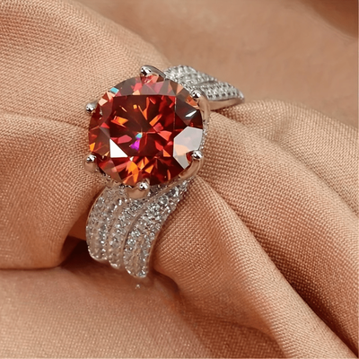 TEMU 1pc 3ct Round Red Moissanite Engagement Ring, 925 Silvery Perfect Birthday Or Holiday Gift For Image