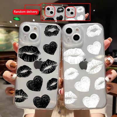 TEMU 2pcs Lip & Heart Pattern Shockproof Phone Case For Iphone 13 12 11 Pro Max Xs Max X Xr 8 7 6 6s Plus Se 2020 12 13 14 Mini Silicone Case Bumper Back Cover Fall Car Clear Phone Cases Image