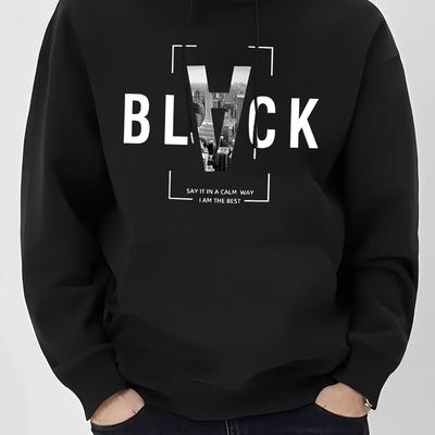 TEMU Men's Casual Hoodie With Print - Fashionable Drawstring Pullover, Comfortable Long Sleeve Hooded Sweatshirt For Fall/winter,, Image