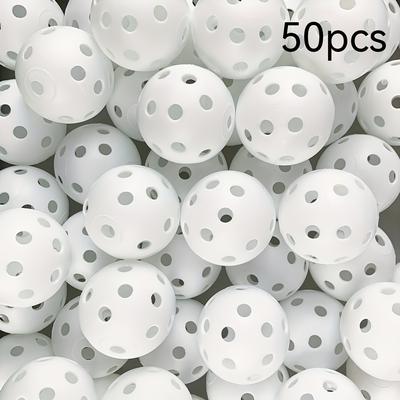 TEMU 50pcs White Plastic Golf Balls - High Visibility, Easy Clean For Indoor & Outdoor Practice Image