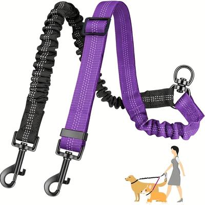TEMU Dual-head Dog Leash - Striped Nylon, Hand-washable, -free Swivel For Walking Image