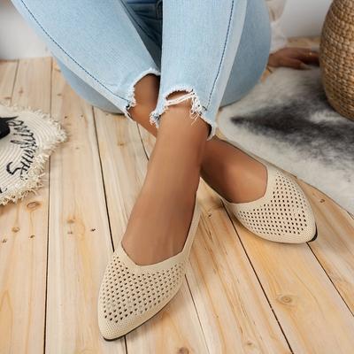 TEMU Women's Breathable Knit Flats - Lightweight, Pointed Toe Slip-on Image