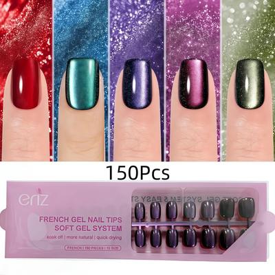 TEMU 150pcs Acrylic Short Square Press On False Nails, 5 Colors 's False Nail Set, False Nail Decorations For Women And Girls, Nail Salon, Great Gift As Well As Exquisite Packaging! Image