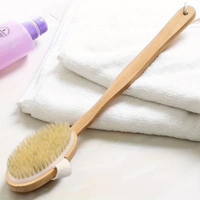 TEMU Ergonomic Wooden Shower Brush With Long Handle, Detachable For Back Massage & Exfoliation, Wet/dry Use, Unscented, No Battery Needed, Skin-friendly Bath Accessory Image