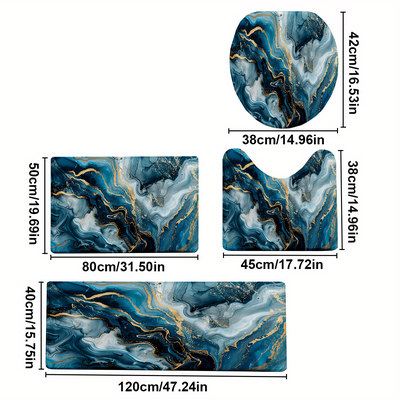 TEMU 4pcs/ Set Print Bathroom Protective Pad Set, Non-slip Bathroom Mat, Flannel Bathroom Mat, Bathroom Floor Mat, Toilet Mat Universal Soft Comfortable, Home Decoration, Winter Decoration Image