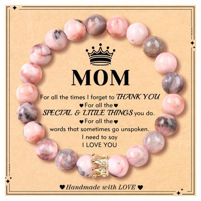 TEMU Elegant Pink Rhinestone Crown Bracelet For Mum, Adjustable Fashion String , No , Water Crystal Accents, Stone Material, & Gift, Suitable For Thanksgiving, Christmas, Round Image