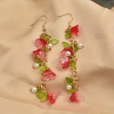 TEMU 1 Pair Of Women's Fashionable Earrings Elegant Women' Wind Chime Flower Long Earrings Suitable For Daily Valentine's Day Gifts New Year Gifts Image