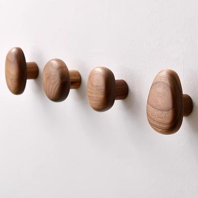 TEMU 4pcs Set Walnut/ Wooden Wall Mounted Coat Rack, Fashionable Handcrafted Wood Hanger For Backpacks, Towels, Hats - Sturdy Wall Mount Coat Storage Image