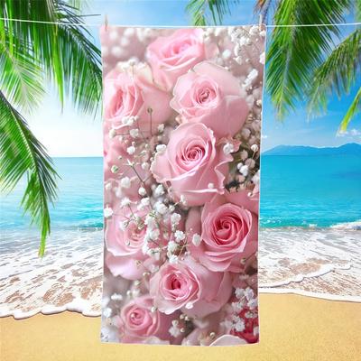 TEMU Quick- Pattern Absorbent Beach Towel - Soft Polyester, Machine Washable, Ideal For Pool, Yoga, Travel, And Camping