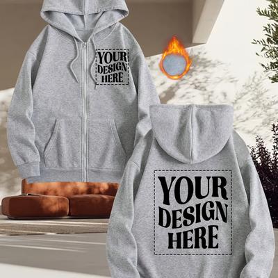 TEMU Custom High-quality Printed Hoodies For Men And Women With Front Zippers, Featuring Kangaroo Pockets And A Stylish Casual Design. Image