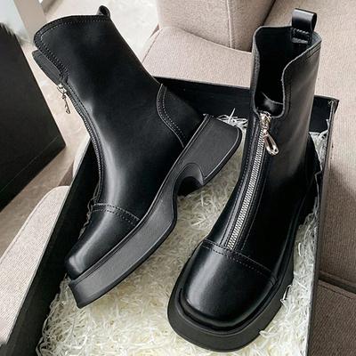 TEMU Women's Fashion Ankle Boots, Solid Heels With Side Zipper, Round Toe, Cover & Fabric Lining For Image