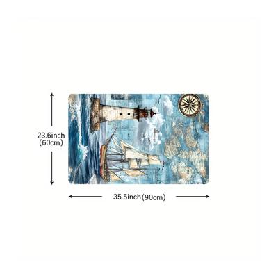 TEMU A Non-slip Rug Featuring A Sailboat And Lighthouse Print, Suitable For Bathrooms, Living Rooms, Bedrooms, And Kitchens. Image