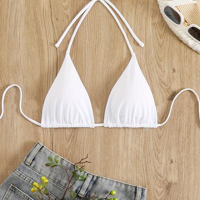 TEMU Fashionable And Sexy Double-sided Nylon Plain Color High Elastic And Comfortable Tie-string Women's Bikini Top Image