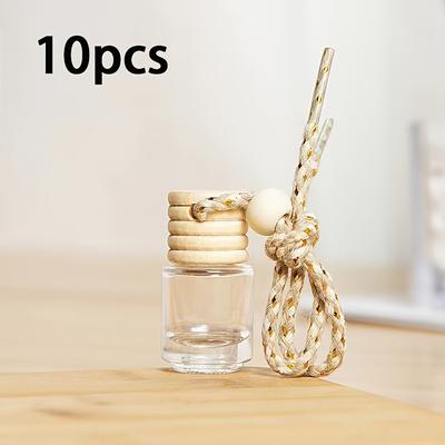 TEMU 5/10/20pcs Hanging Glass Bottles For Car Air Freshener, 5ml Empty Perfume Bottles With 5-strand Rope And Wooden Beads, Creative Essential Oil Car Hanging Ornaments Image