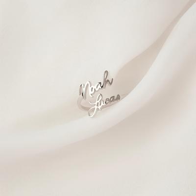 TEMU Custom Minimalist Fashion Name Ring Personalized Couple's Dual Names Adjustable Open Stainless Steel Wedding Band Women's Trendy Jewelry English Only Image