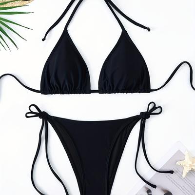 TEMU Women's Multifunctional Drawstring Bikini Set - High Cut, , High Stretch Knit, Adjustable Drawstring , And Comfortable Image