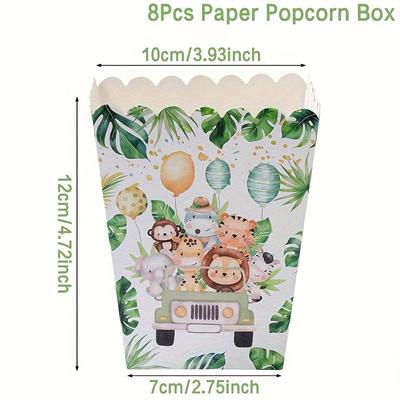 TEMU Set Of 8 Popcorn Containers, Animal Themed Birthday Celebration, Candy Boxes For Weddings And Bridal Showers, Snack Treat Boxes, And Gifts For Event Parties. Image
