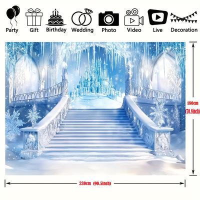 TEMU Winter Wonderland Castle Backdrop - & Design For Princess Parties, Birthdays & Christmas Celebrations, Polyester, No Power Needed Image