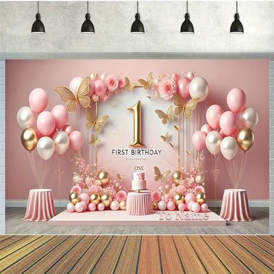 TEMU Customizable Birthday Party Background Fabric With Golden , Elegant Personalized Wall Decoration For Home Decor, Customizable Diy Hanging Without Needing Power Image