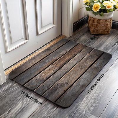 TEMU 1pc Rustic Wood Grain Doormat - 8mm Thick Polyester Non-slip Machine Washable Indoor Floor Mat For Kitchen, Bathroom, Living Room, Bedroom Entrance Decor Image