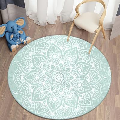 TEMU Mandala Pattern Polyester Round Area Rug - Machine Washable, Indoor Use For Bedroom And Room Decor, 100% Polyester Image