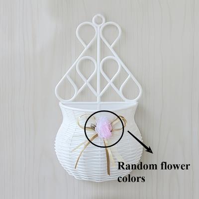 TEMU 1pc Elegant White Woven Wall Flower Pot With - Battery-free, Round Plastic Vase For Decor, Wedding Party Centerpieces, Flower Vase Image