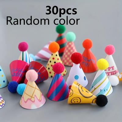 TEMU 30pcs/set Assorted Mini Cartoon Birthday Hats, Cake Decoration Inserts, Holiday , And Dessert Table Adornment, Ideal 14+ & Parties Image