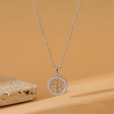 TEMU A Popular Round Openwork Tree Of Life Pendant Necklace, Simple And Elegant Round With Necklace Stainless Steel Clavicle Chain Image