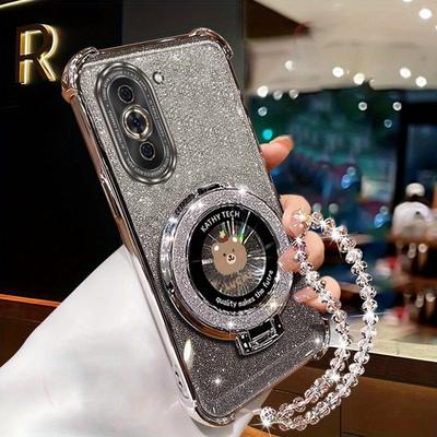TEMU Airbag Glitter Magnetic Cute Bear Phone Holder Case On For Huawei 10 Nova10 Anti-knock Stand Back Cover Image