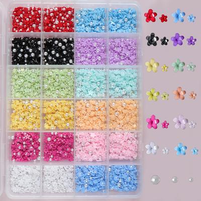 TEMU A Set Of 3000 Colorful Floral Nail Art Accessories - Low-, Unscented Resin Flowers, Nail Pearls, Beads, Unscented Diy Nail Crafts, And Nail Design Decorations. Image