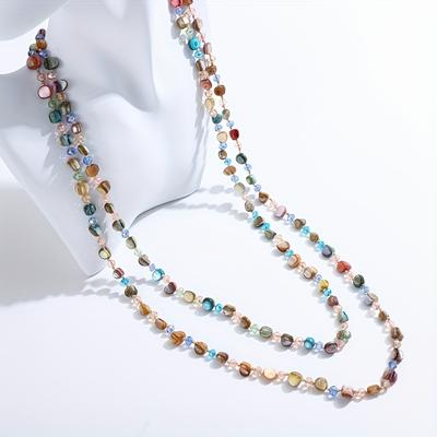 TEMU Boho Vacation Mosaic Colorful Pendant Necklace, Long, For Men, Women, Party, Vacation Image
