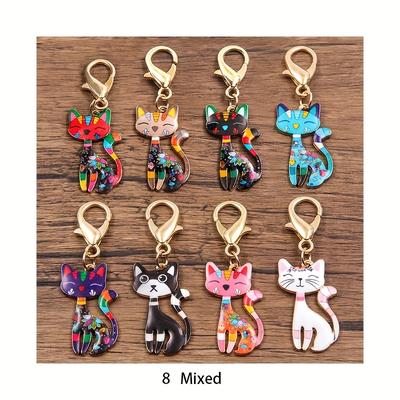 TEMU 8pcs Cute Cartoon Cat Key Rings With Lobster Clasp - Colorful Alloy Pendants For Women, Diy Phone Charms, Perfect Gift For , Keychain Accessories | | Durable Alloy, Cat Accessories Image
