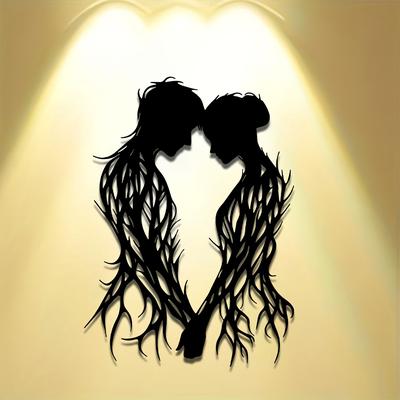 TEMU 1pc, Couple Metal Art Wall Decoration, 15.74*11.42 Inches, Couple Metal Wall Sculpture, Couple Wall Decoration, Home Patio Balcony Decoration, Housewarming/wedding/ Day/ Decoration Gif Image