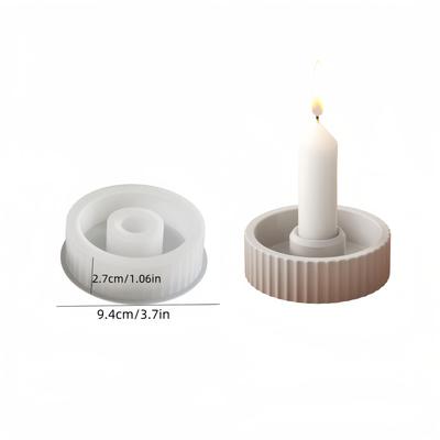 TEMU Long Candle Holder Silicone Mold With Striped Round Candle Base Concrete Mold Diy Clay Crafts Plaster Candlestick Home Decoration Image