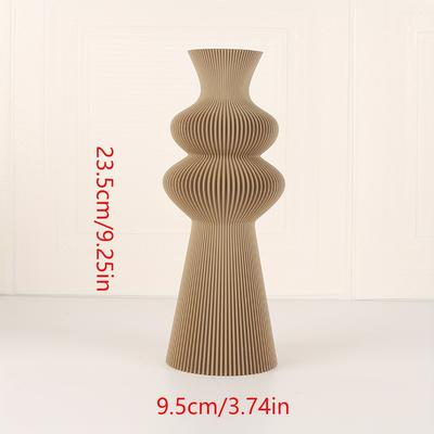 TEMU 1pc Modern Minimalist Brown Plastic Vase With Textured Design - Ideal For Home, Office, Or Living Room Decor, Office Decoration | Textured Vase | Plastic Vase, Decorative Vase Image