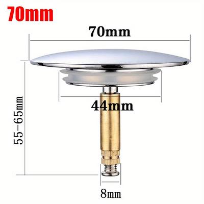 TEMU 1pc Adjustable Brass Bathtub Plug - Flat Seal Pop-up Waste Stopper, 70mm, With Bathroom Tub Drain Filter For Most Sinks And Tubs, Bathroom Accessorie Image