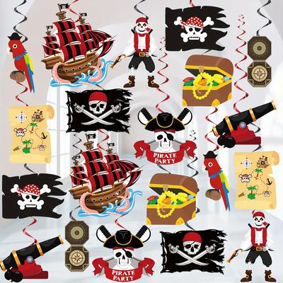 TEMU 40pcs Of Pirate-themed Decorations, Including A Pirate Hat, , Parrot, Treasure, And Nautical Spiral Ornaments, Outdoor Decor - Ideal For An Pirate Birthday Party Celebration. Image