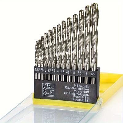 TEMU 13pcs M42 Cobalt Drill Bit Set - Steel For Stainless & Hard Metal, 1.5mm-6.5mm Range, Black Oxide Finish - For Professionals & Diy Enthusiasts - Ideal For Metalworking & Drilling Image