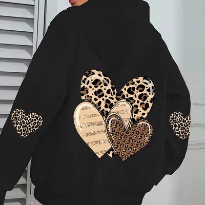 TEMU Women's Leopard Print Hooded Zipper Jacket - 100% Polyester, 250gsm Warm Fleece, Casual Winter Coat With Pockets, Machine Washable, Autumn Fashion, Fashion Style, Durable Fleece Lining Image