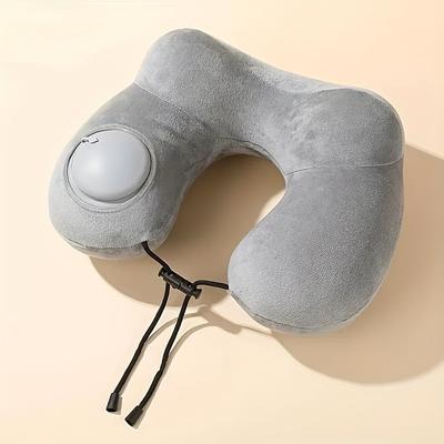 TEMU 1pc Press And Inflate U-shaped Travel Pillow - Navy Blue, Foldable & Hand Washable With Storage Bag, Medium , Ideal For Neck Support During Travel And , |ergonomic Neck Cushion|portable Pillo Image