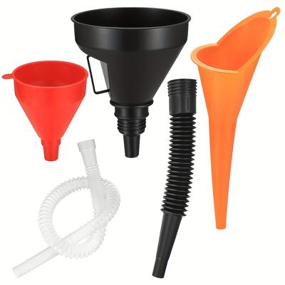 TEMU 3pcs Automotive Funnels Set, Wide Mouth Fuel Funnels, Plastic Long Funnel, Flexible Right Angle Funnels, With Detachable Spout And Filter For Water/gasoline/coolant/engine Oil Image