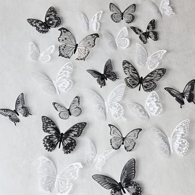 TEMU 24pcs 3d Wall Stickers, Black & White, Self-adhesive Pvc Decor For Decoration, Contemporary , Reusable & , Temporary Wall Art | Whimsical Design | Reusable Decals, Decorations Image